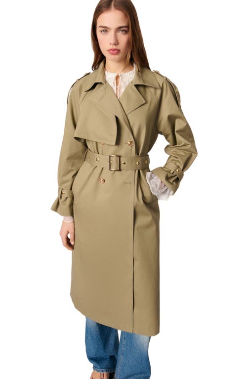Maje Removable Collar Stud Trench Coat In Khaki