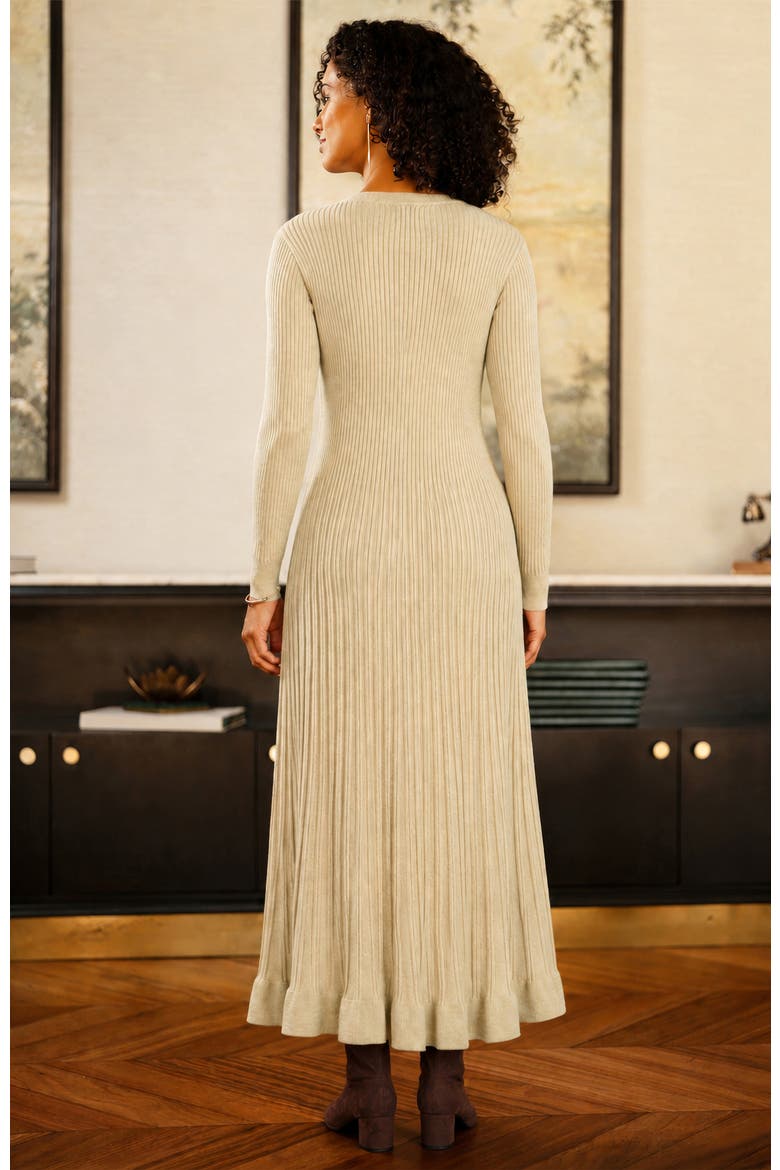 Button-Front Knitted Ribbed Dress, Alternate, color, Beige