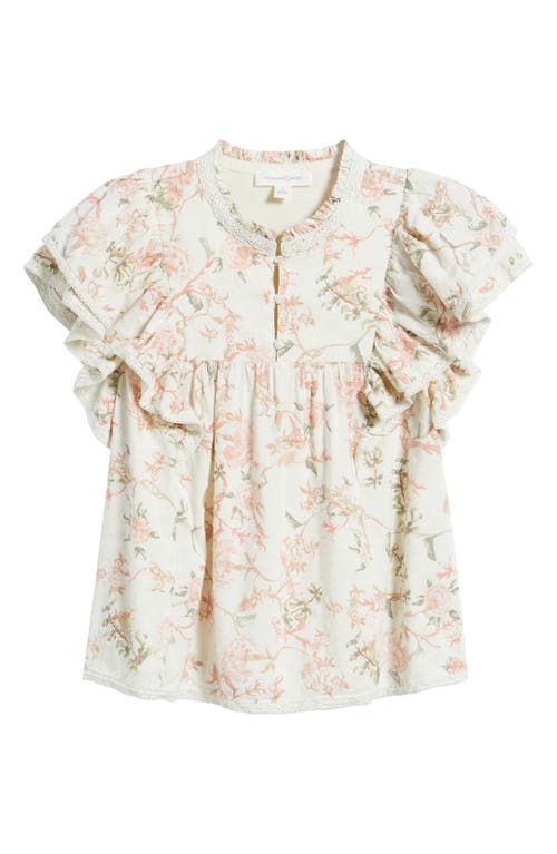 Treasure & Bond Ruffle Sleeve Clip Dot Top In Ivory- Coral Trail Blooms