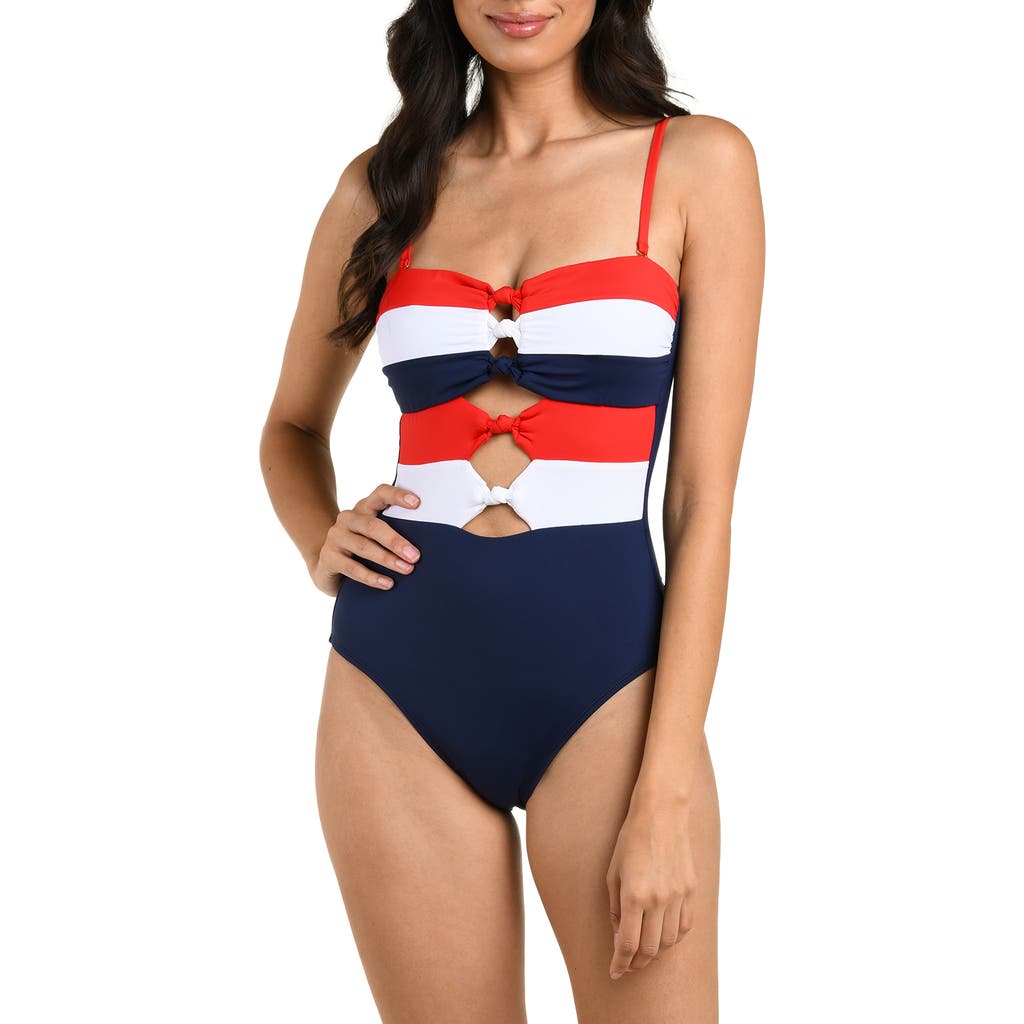 La Blanca Americana Knotted One-Piece Swimsuit in Blue Multi at Nordstrom, Size 8