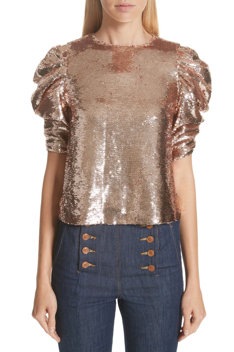 Raw Sequin Blouse, Main, color, ROSE GOLD
