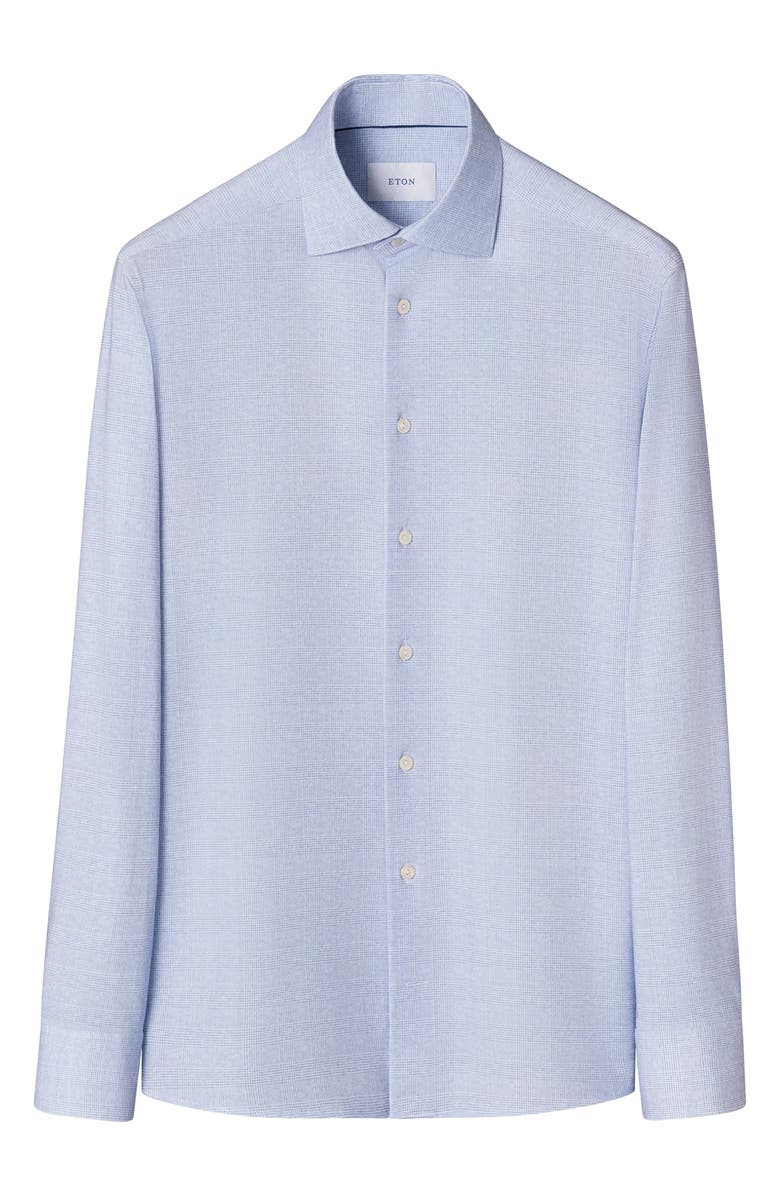 Eton Slim Fit Check Stretch Jersey Dress Shirt, Alternate, color, Light Blue