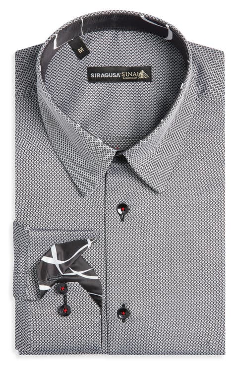 Microgeo Printed Silk Trim Dress Shirt