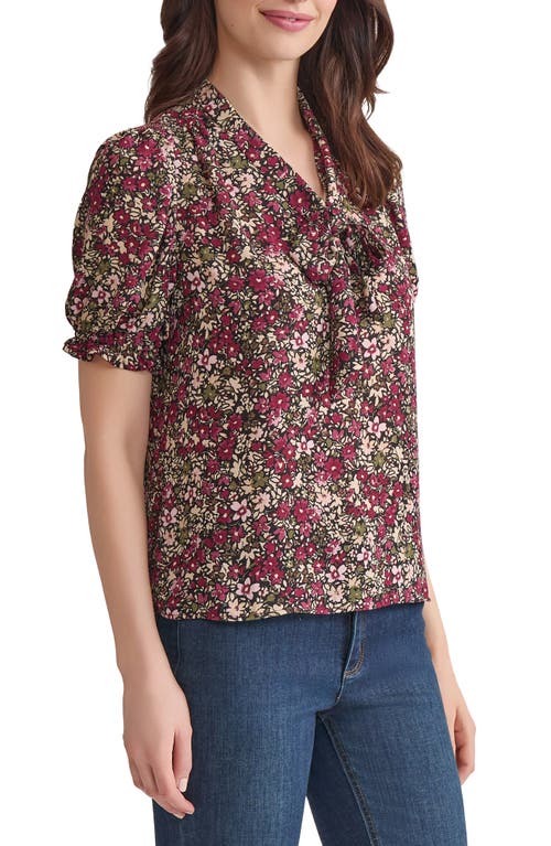Jones New York Floral Tie Neck Puff Sleeve Top In Multi