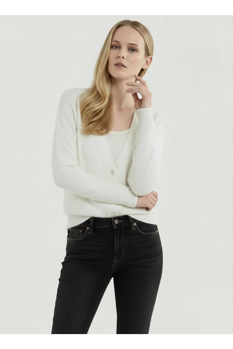 Cashmere V-Neck Cardigan, Main, color, MILK