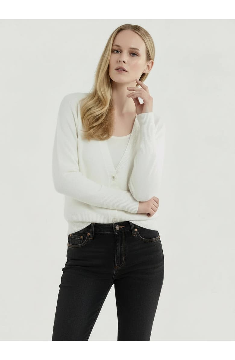 Majestic Filatures Cashmere V-Neck Cardigan, Main, color, Milk