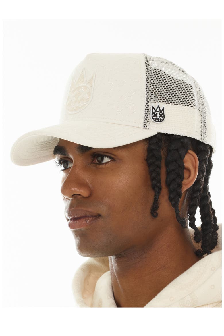 Shimuchan Logo Paisley Trucker Hat, Alternate, color, WINTER WHITE