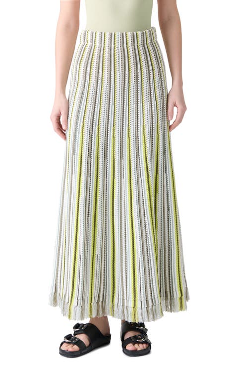 Stripe Mixed Stitch Maxi Sweater Skirt