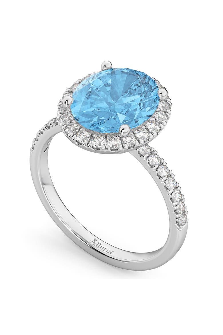 Oval Cut Halo Blue Topaz & Diamond Engagement Ring 14K, Alternate, color, 4.01ct/White Gold