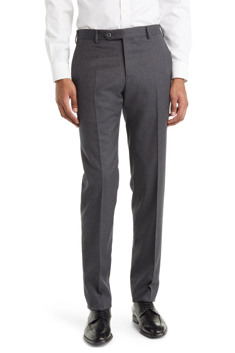 Parker Flat Front Stretch Wool Flannel Trousers (Nordstrom Exclusive), Main, color, DARK GREY