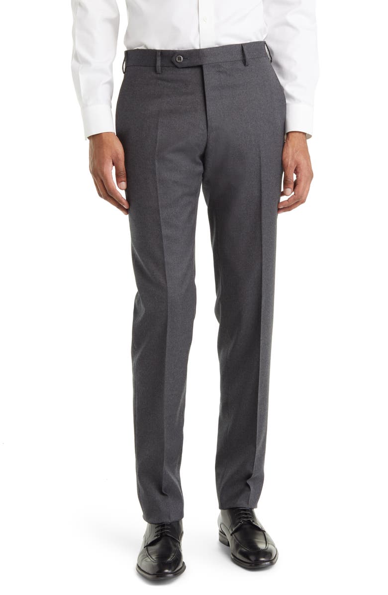 Zanella Parker Flat Front Stretch Wool Flannel Trousers, Main, color, Dark Grey
