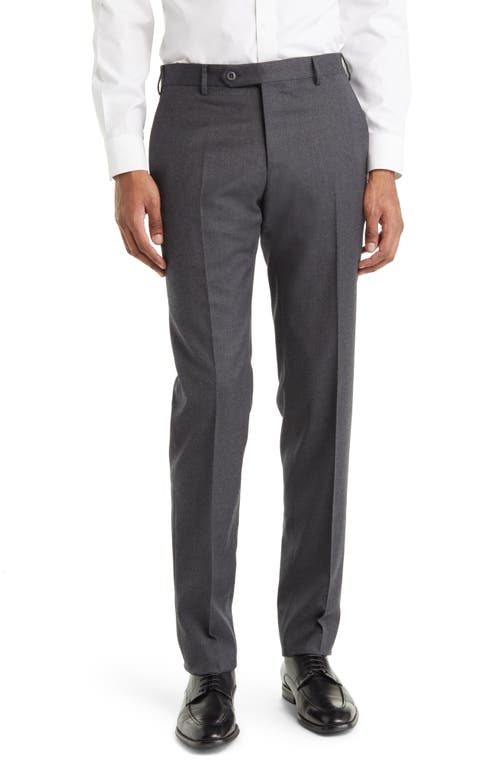 Zanella Parker Flat Front Stretch Wool Flannel Trousers in Dark Grey 