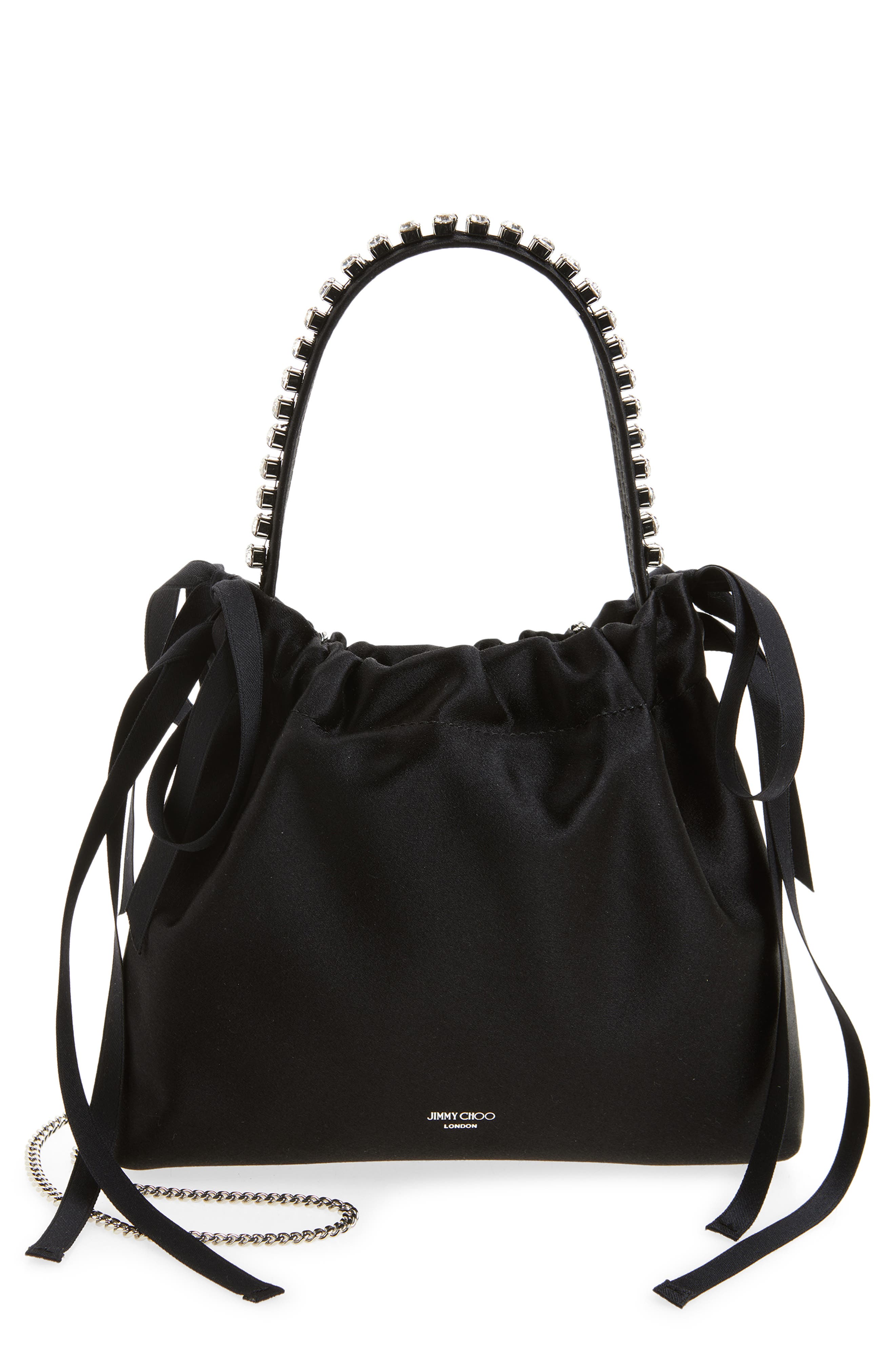 Jimmy Choo Mini Drawstring Top Handle Bag, Main, color, Black/ Black/ Silver
