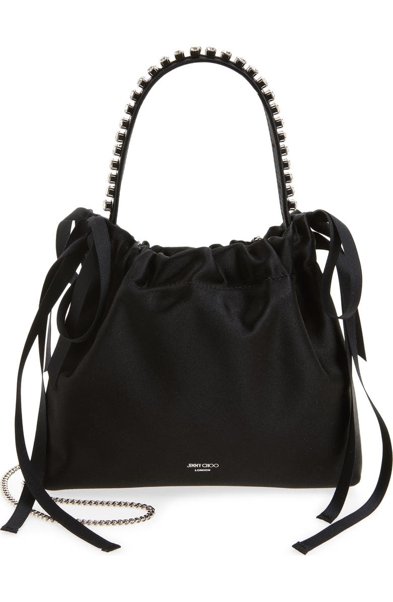 Jimmy Choo Mini Drawstring Top Handle Bag, Main, color, Black/ Black/ Silver