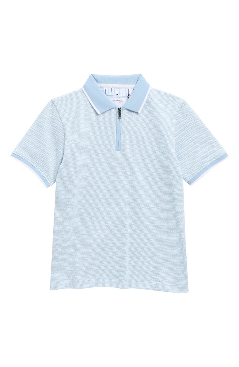 DENIM AND FLOWER Kids' Geometric Quarter Zip Knit Polo, Main, color, Blue