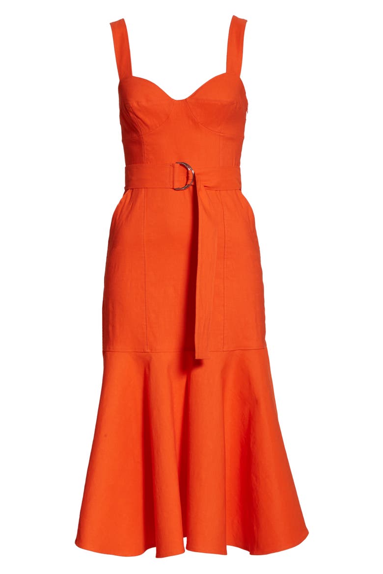 Sabrina Linen Blend Bustier Dress, Alternate, color, SHOCK
