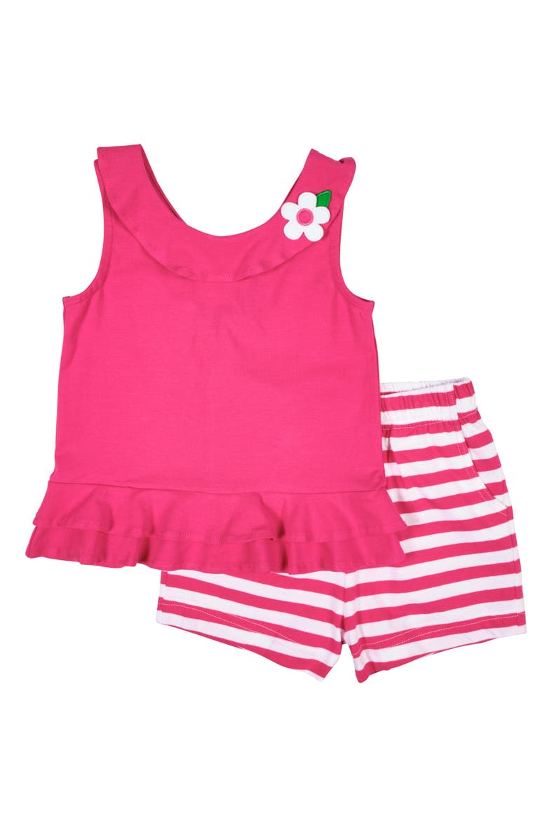 Knit Top With Flower And Short Set, Main, color, Fuchsia/White