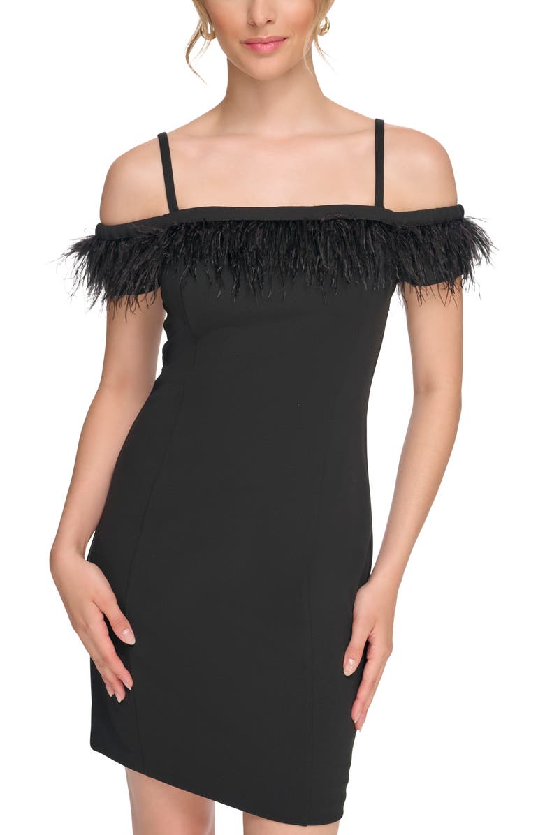 Kensie Feather Off-the-Shoulder Dress, Alternate, color, 