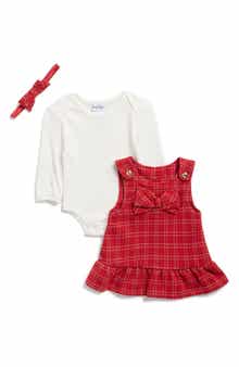 Nicole Miller Ribbed Bodysuit, Plaid Dress & Headband Set