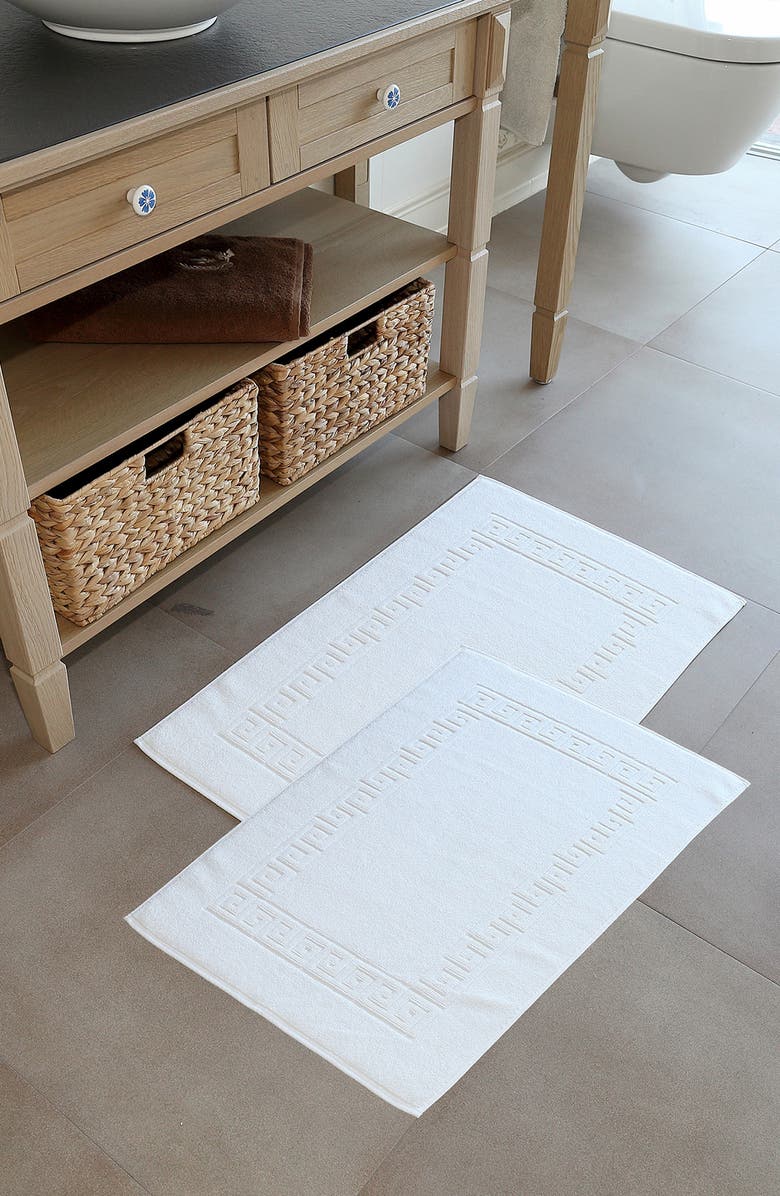 Linum Home Textiles 100% Turkish Cotton Greek Key Bath Mats - Set of 2, Alternate, color, White