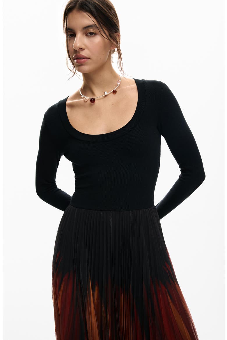 Long Sleeve Tulle Dress, Alternate, color, BLACK