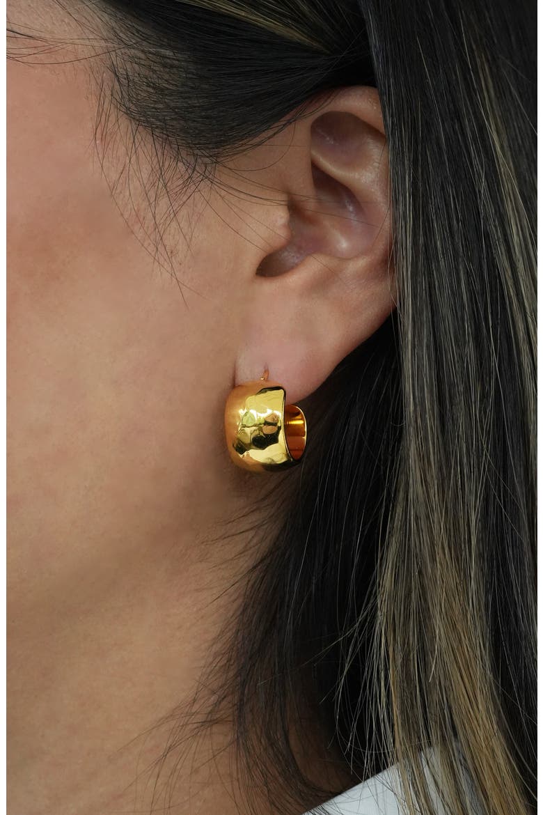 Small Wide Hammered Hoop Earrings, Alternate, color, GOLD