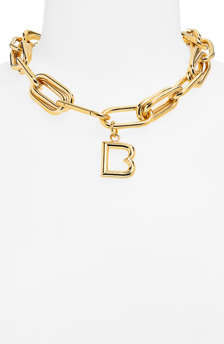Balenciaga 'B' Link Pendant Collar Necklace, Alternate, color, Archive Shiny Gold