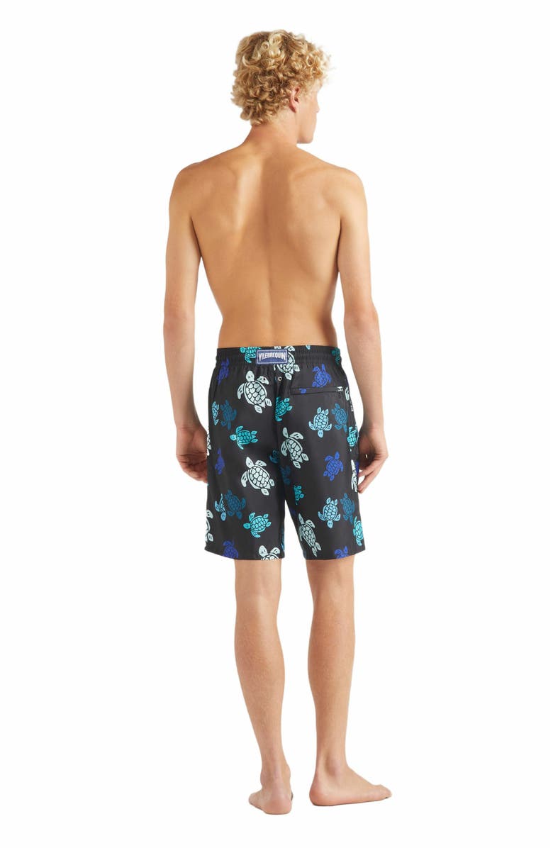 Vilebrequin Men's Multicolor Tortues Ultra-Light and Packable Swim Trunks, Alternate, color, Noir