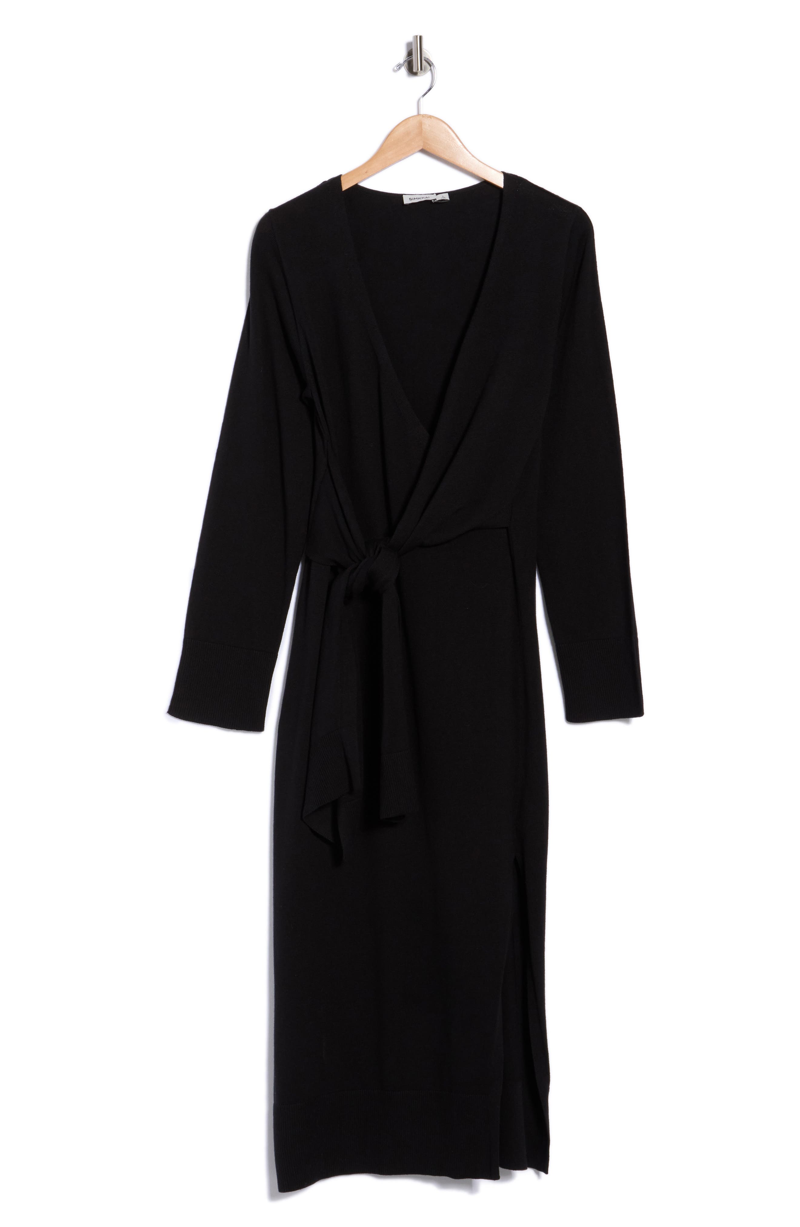 Skyla Long Sleeve Cotton & Cashmere Wrap Sweater Dress