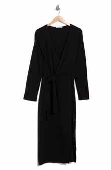 Skyla Long Sleeve Cotton & Cashmere Wrap Sweater Dress