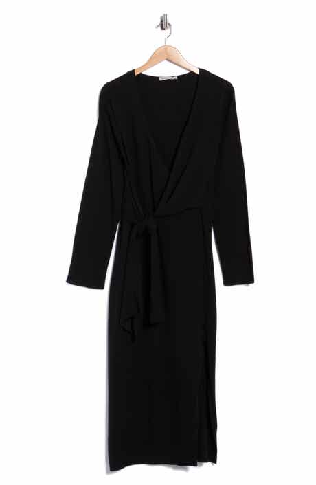 Skyla Long Sleeve Cotton & Cashmere Wrap Sweater Dress