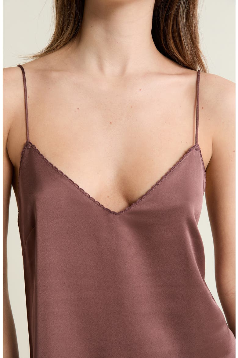 Plume Lace Trim Satin Chemise, Alternate, color, CHOCOLATE