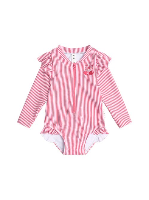 Huxbaby Frill Swimsuit Cherry Pie Stripe In Pink