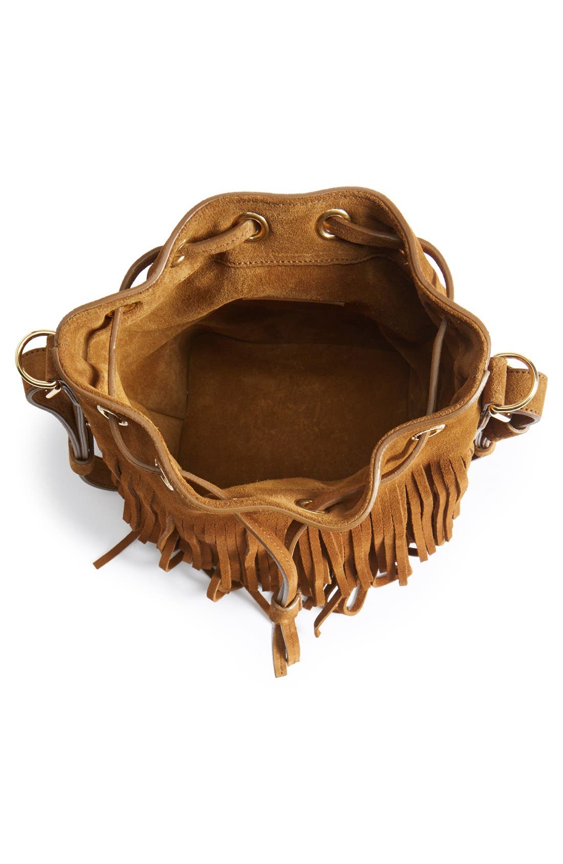 Saint Laurent 'Emmanuelle' Suede Fringe Bucket Bag, Alternate, color, 