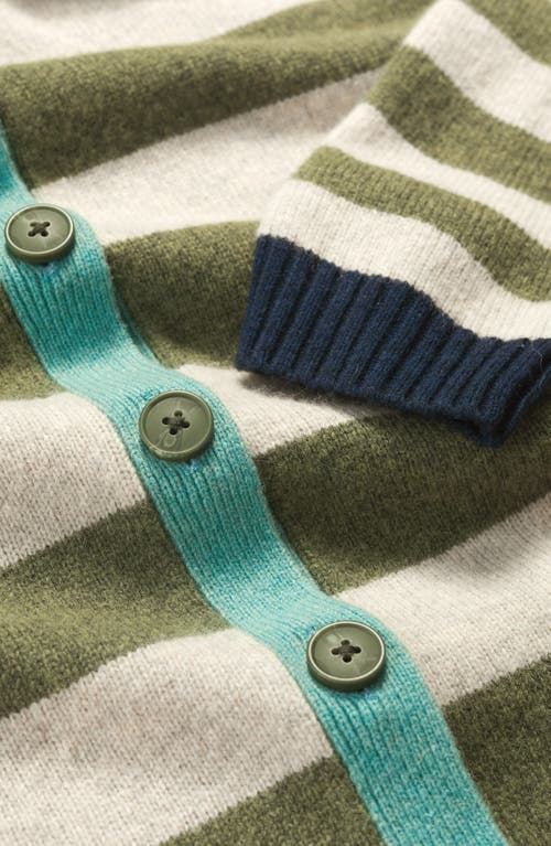 Seasalt Cornwall Pinwell Stripe Lambswool Blend Cardigan In Green