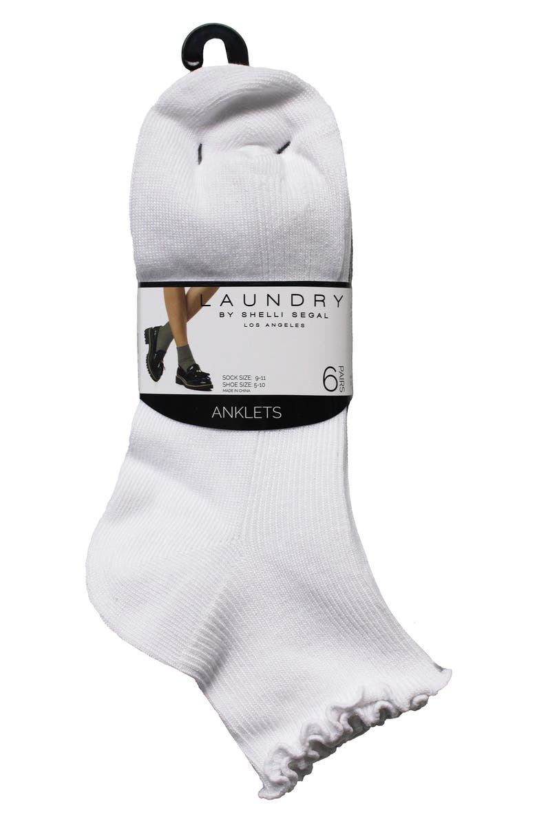 Laundry by Shelli Segal 6-Pack Lettuce Edge Quarter Length Socks, Main, color, Grey/ Black/ White
