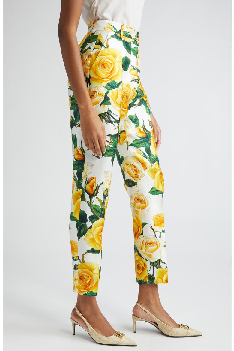 Rose Print Ankle Trousers, Alternate, color, ROSE GIALLE