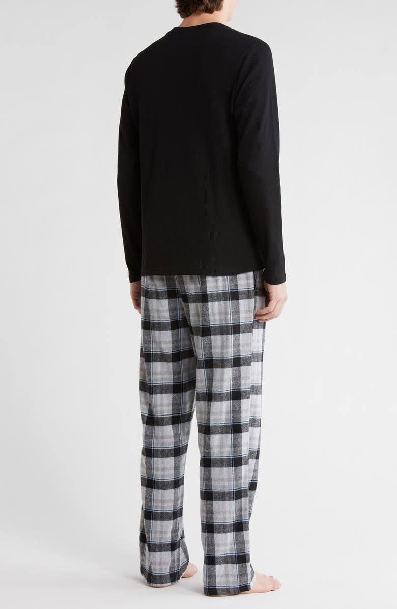 Lucky Brand Thermal Henley & Flannel Pajama Pants Set, Alternate, color, Jet Black/ December Sky Plaid