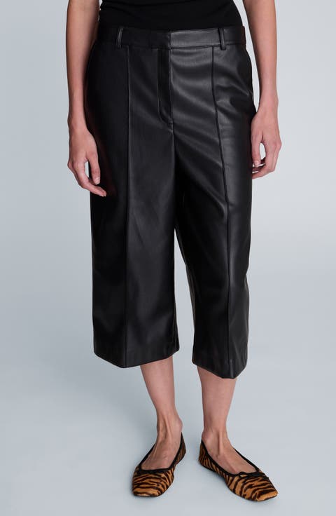 High Waist Pintuck Faux Leather Long Shorts