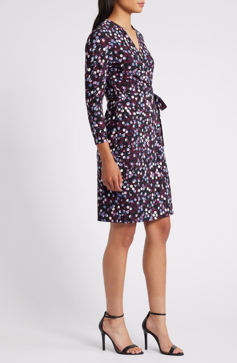 Anne Klein Print Long Sleeve Knit Wrap Dress, Alternate, color, Deep Plum Multi