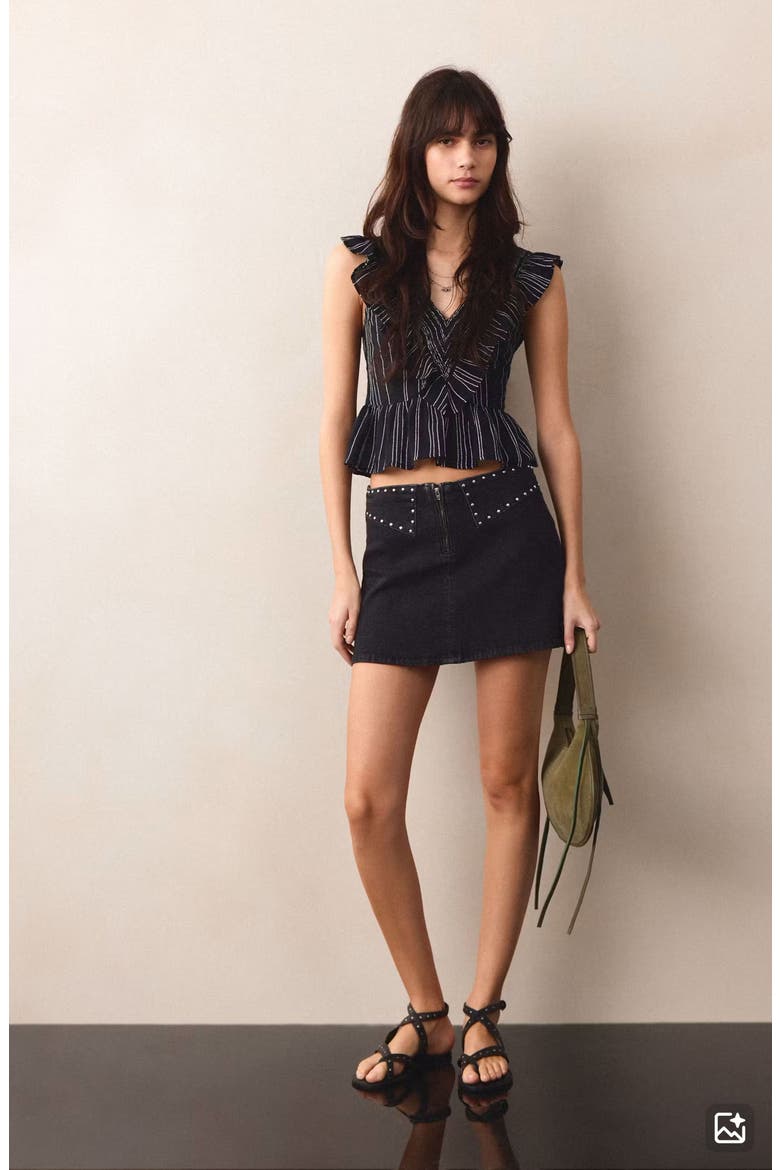 Studded Denim Miniskirt, Alternate, color, BLACK DENIM