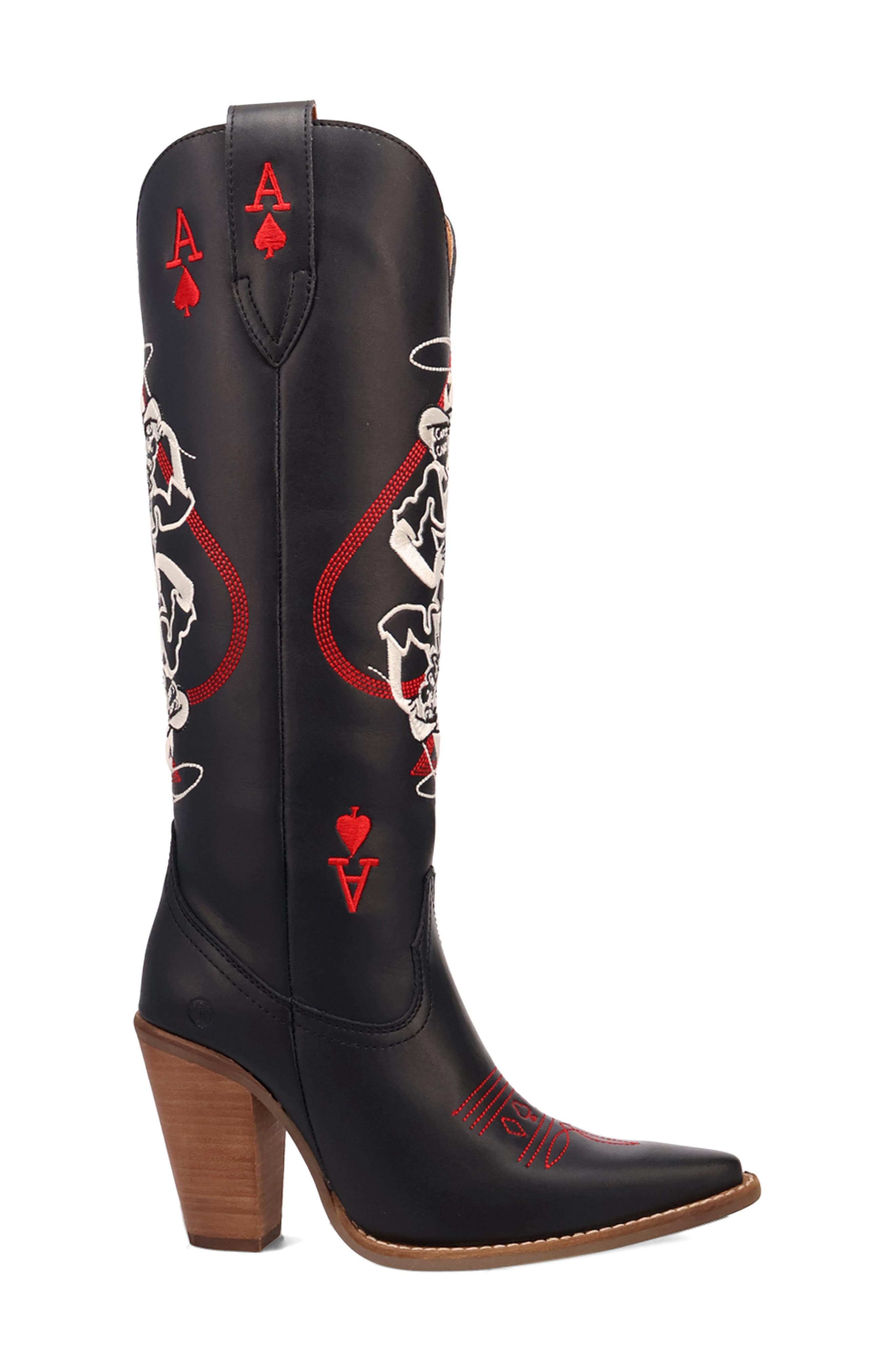Dingo Ace of Spades Cowboy Boot, Alternate, color, Black
