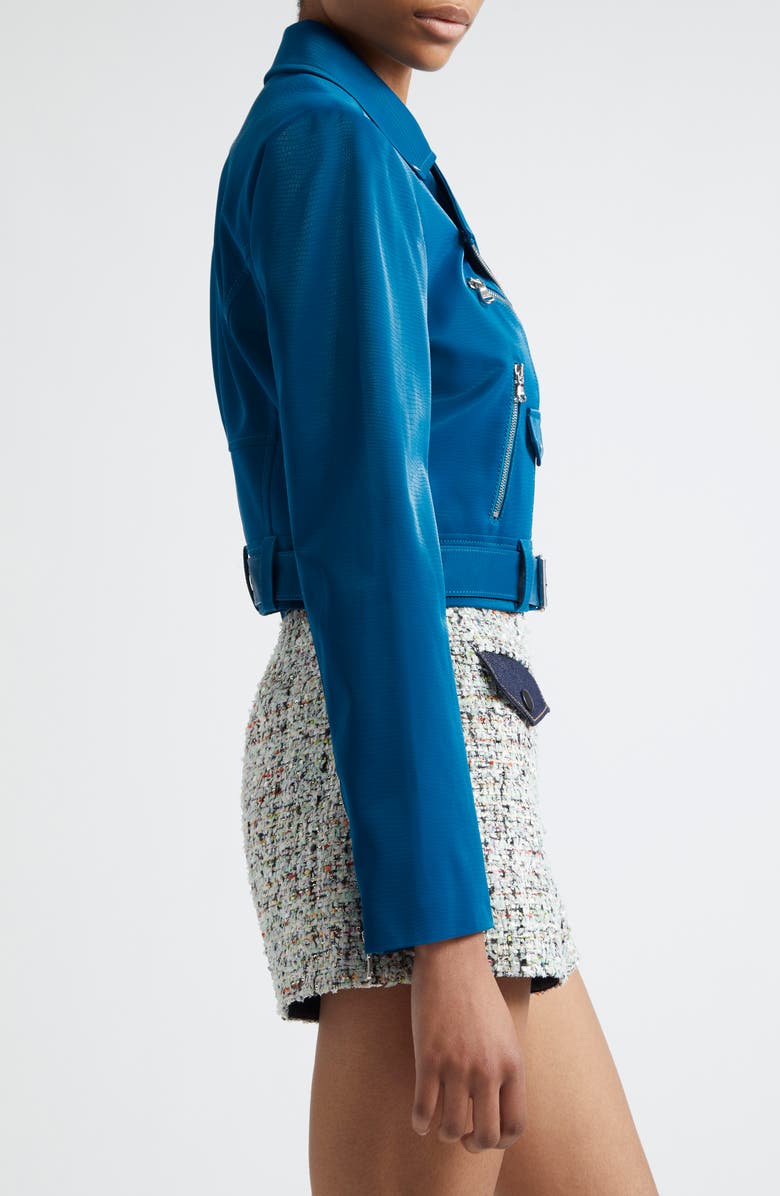 Cinq à Sept Zoe Embossed Faux Leather Moto Jacket, Alternate, color, Ink Blue