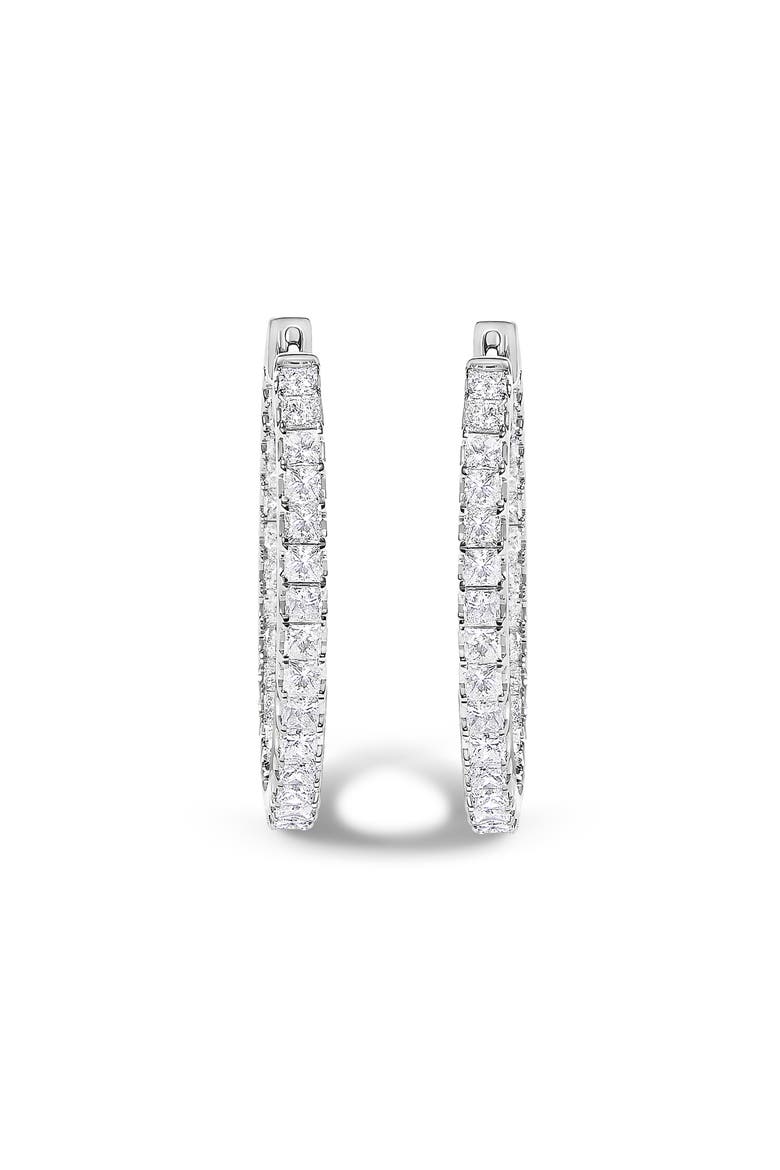 14K White Gold 3.00 Cttw Princess Diamond Inside Out Elongated Hoop Earrings, Alternate, color, White Gold