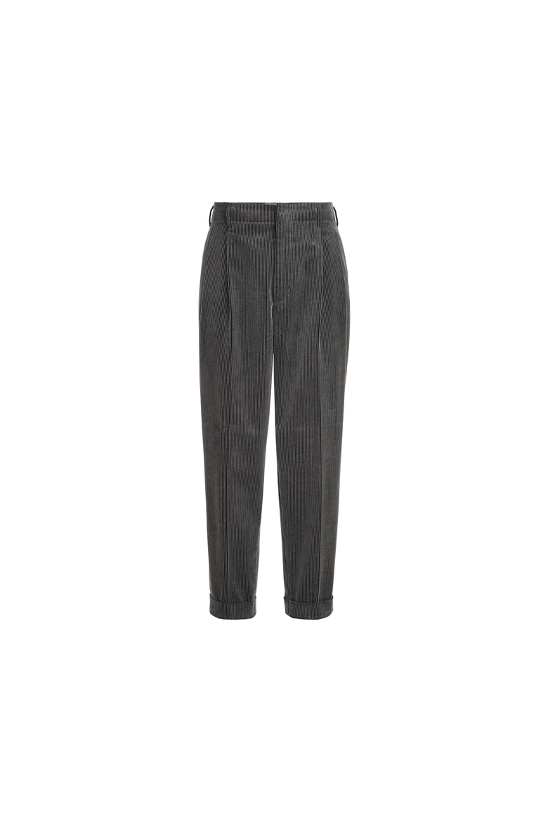 Frosted cotton corduroy trousers with double pleats, Alternate, color, Grey