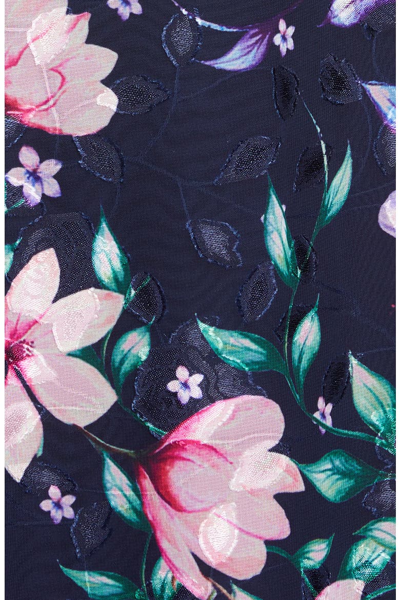 Floral Jacquard Chiffon Gown, Alternate, color, NAVY