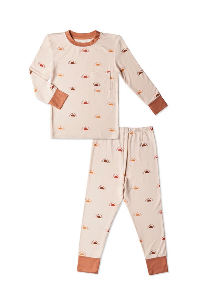 Everly Grey Emerson Fitted Long Sleeve 2-Piece Pajamas, Main, color, Mocha Stripe