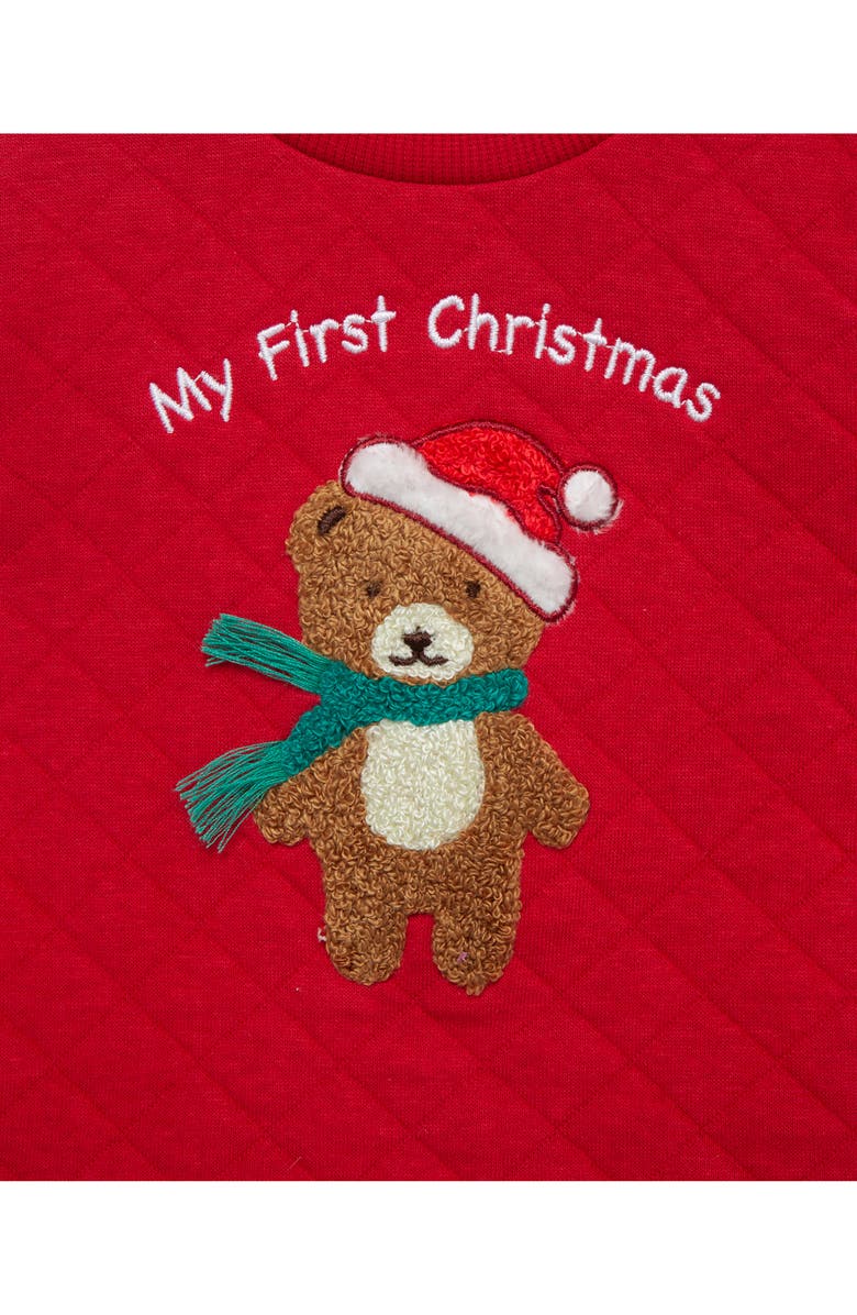 Little Me First Christmas Holiday Quilted Sweatshirt, Joggers & Hat Set, Alternate, color, Red