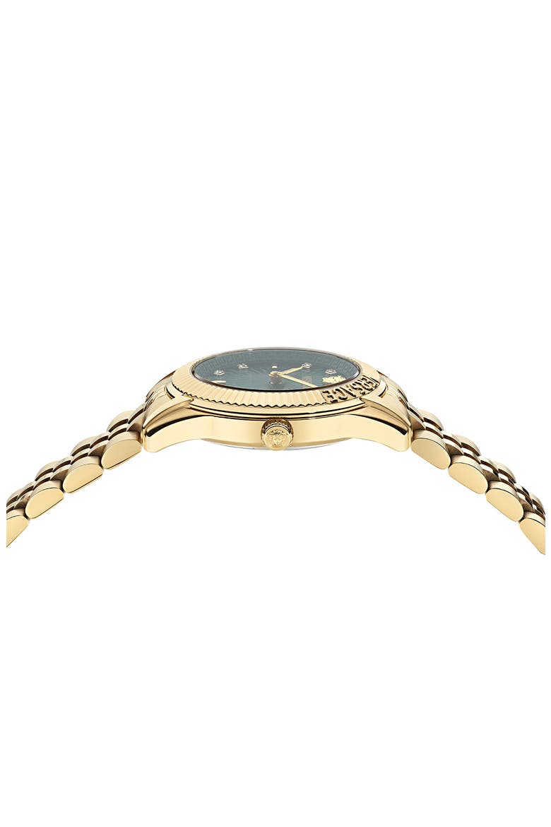 Greca Time Diamond Bracelet Watch, 30mm, Alternate, color, IP YELLOW GOLD/ GREEN
