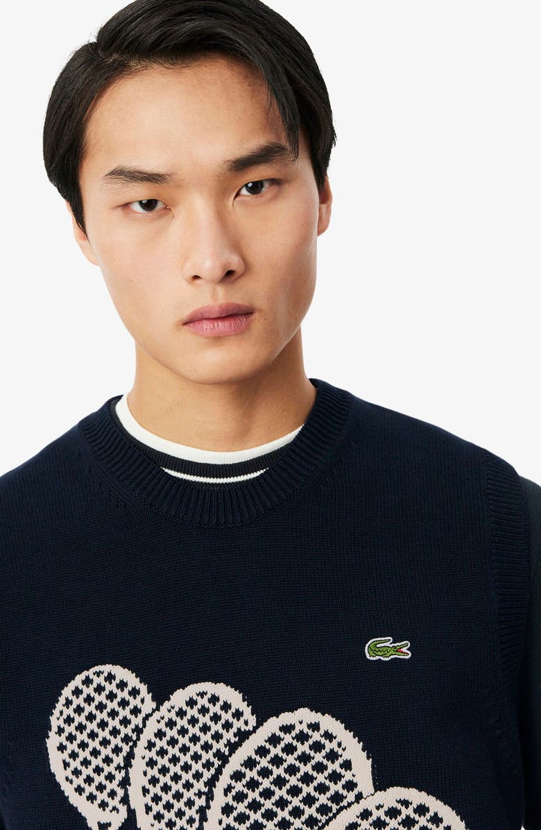 Lacoste Tennis Rackets Jacquard Cotton Sweater Vest, Alternate, color, Blackbird/ Powder